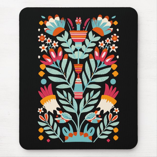 Mousepad Padrão de Flor Otomi Arte Floral Mexicana (Frente)