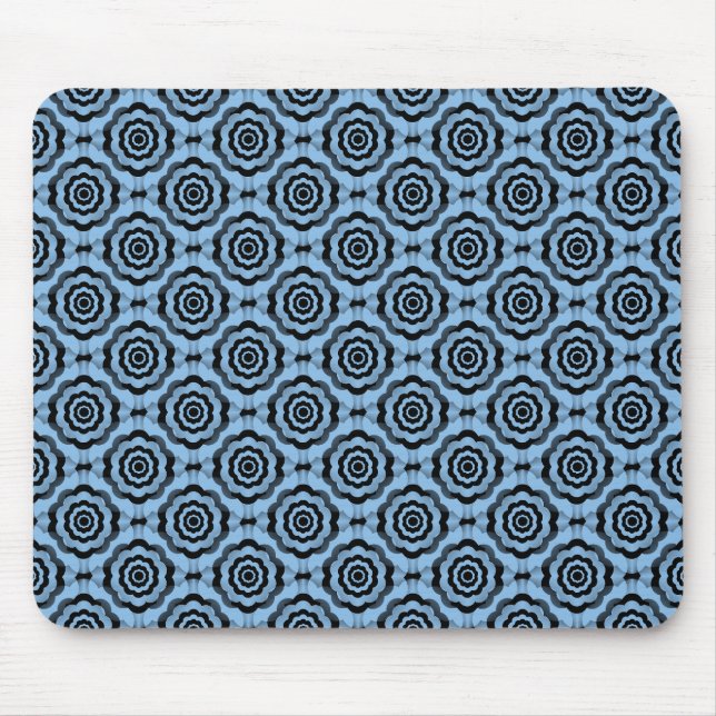 Mousepad Padrão de Flor Preto Azul Invisível (Frente)