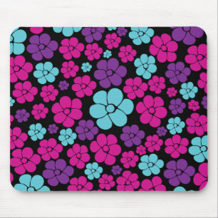 Mousepad Padrão de Flor - Rosa, Púrpura, Azul e Preto