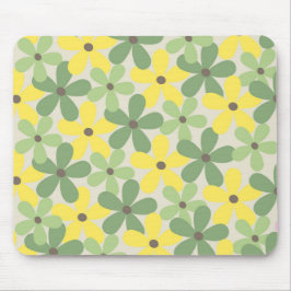 Mousepad Padrão de Flor Verde Amarelo Retroativo Y2K 70s