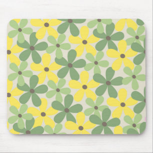 Mousepad Padrão de Flor Verde Amarelo Retroativo Y2K 70s