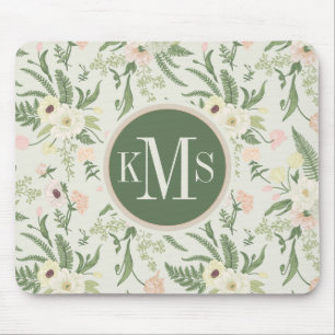 Mousepad Padrão de Flor Verde do Jardim de Casa Molhada