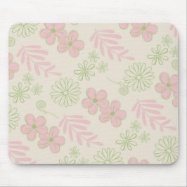 Mousepad Padrão de Flor Verde Rosa bege Retroativo Y2K 70s
