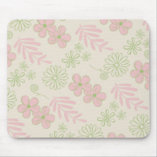 Mousepad Padrão de Flor Verde Rosa bege Retroativo Y2K 70s