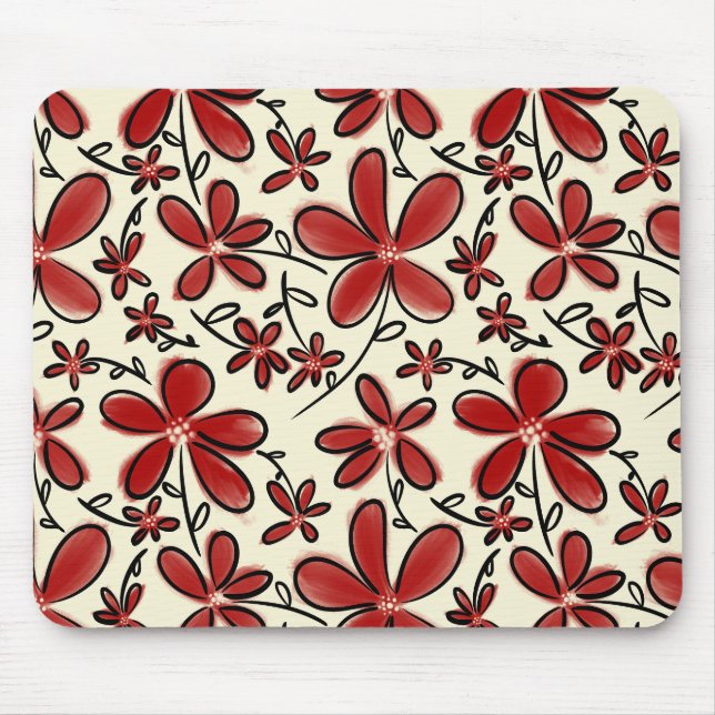 Mousepad Padrão de flor vermelha (Frente)