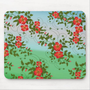 Mousepad Padrão de Flor Vermelho e Verde