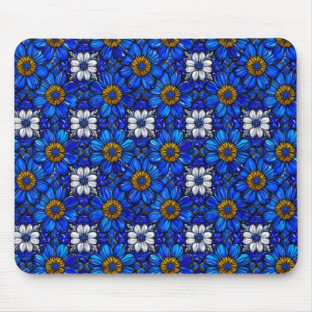 Mousepad Padrão de flores azuis (Frente)