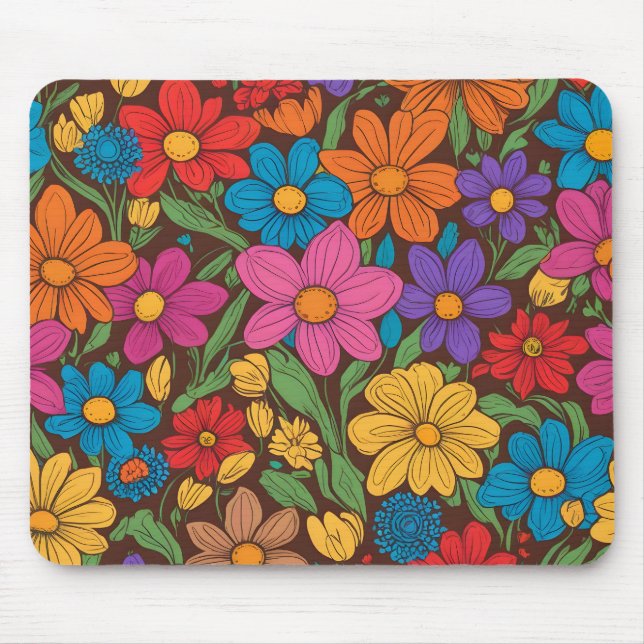 Mousepad Padrão de flores coloridas (Frente)