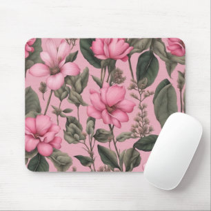 Mousepad Padrão de flores cor-de-rosa botânicas