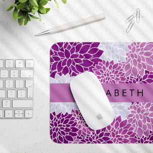 Mousepad Padrão De Flores, Dália Roxa, Seu Nome