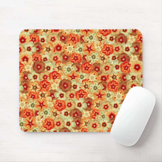 Mousepad Padrão de Flores de Hippie Laranja Retro-Laranja (Com mouse)