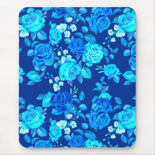 Mousepad Padrão de Flores de Rosa Azul Clássico-87600