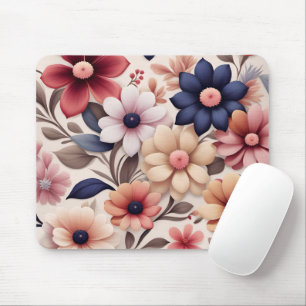 Mousepad Padrão de flores e folhas em rosa ousado