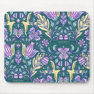 Mousepad Padrão de Flores e Pássaros em Estilo Antigo