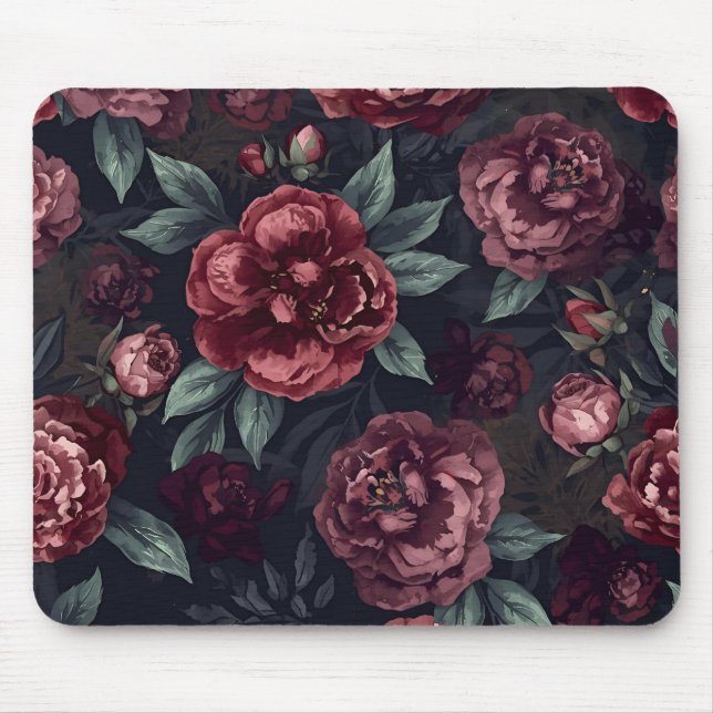 Mousepad Padrão de Flores Mal-humoradas Aquarela Vermelho E (Frente)