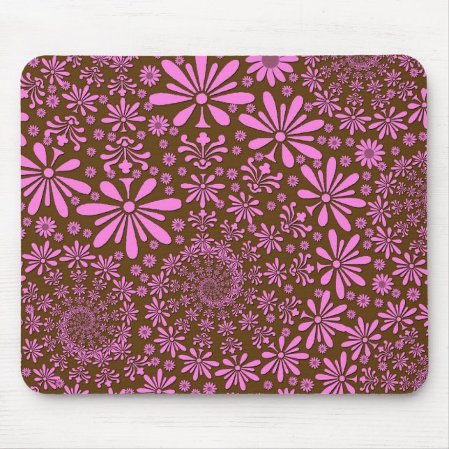 Mousepad Padrão de Flores Rosa e Marrom Chocolate (Frente)