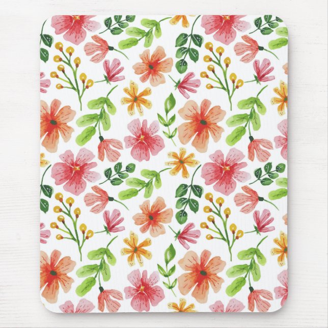 Mousepad Padrão de Flores Rosa em Aquarela (Frente)