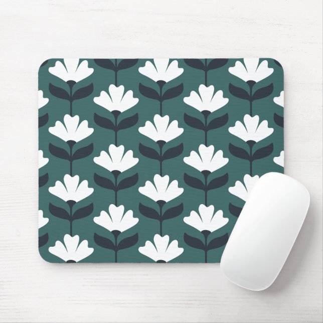 Mousepad Padrão de Flores Vintage Verde Mar (Com mouse)