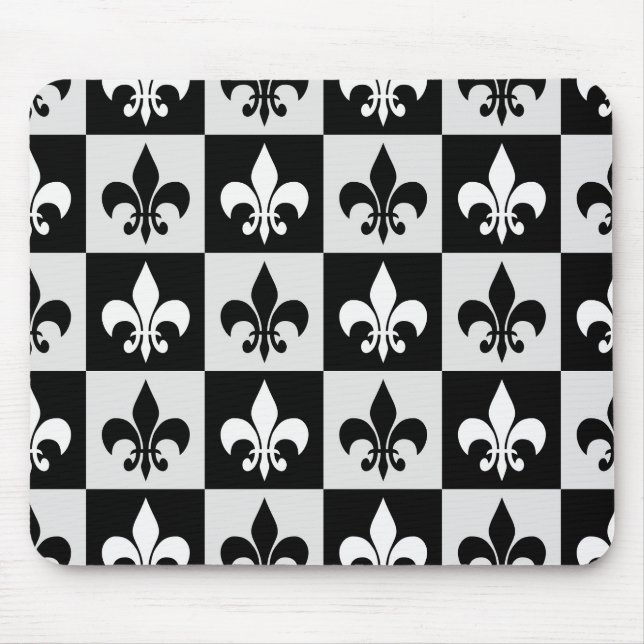 Mousepad Padrão de Flur-De-Lis Preto Verificado (Frente)