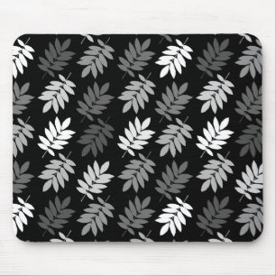 Mousepad Padrão de Folha de Idoso Preto Branco Cinza
