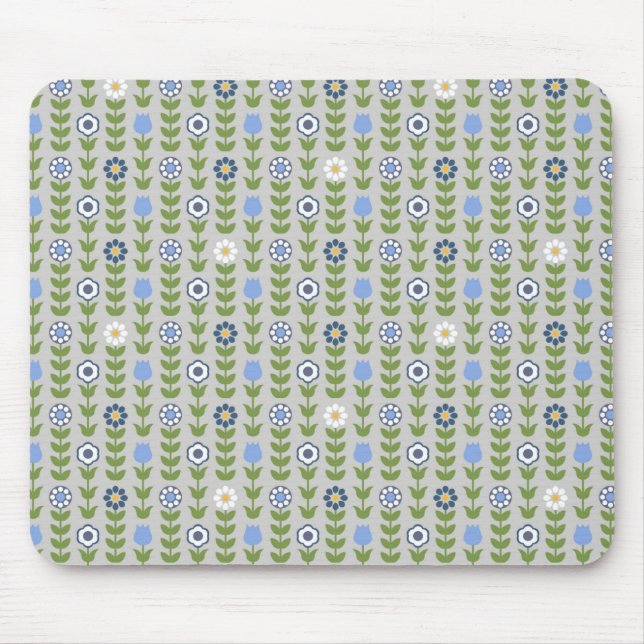 Mousepad Padrão de Folha Floral Azul Escandinavo (Frente)