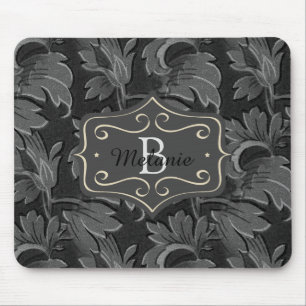 Mousepad Padrão de Folha Preto e Branco Personalizado Vinta
