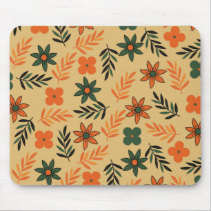 Mousepad Padrão de Folhas Florais de Flores da Vintage 70s