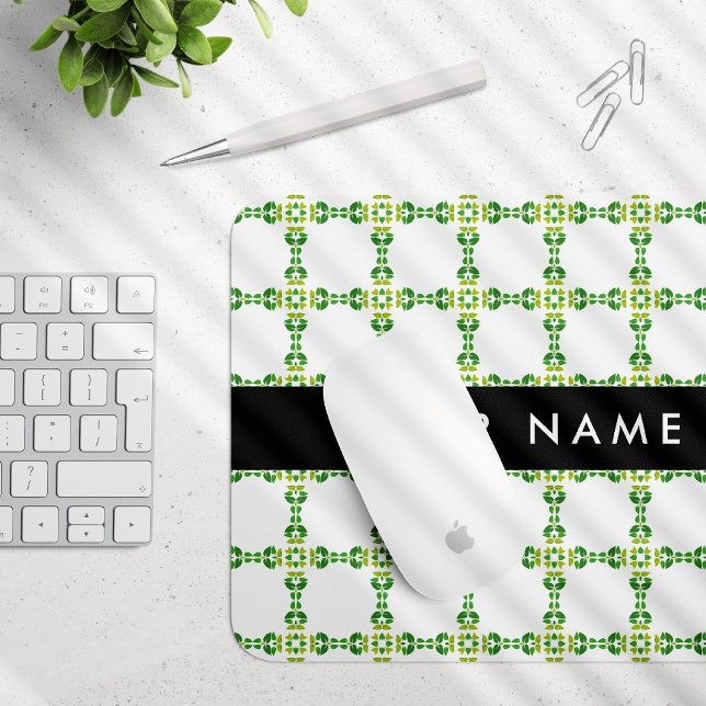 Mousepad Padrão de Folhas, Folhas Verdes, Seu Nome (Criador carregado)