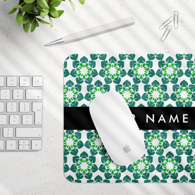 Mousepad Padrão de Folhas, Folhas Verdes, Seu Nome (Criador carregado)