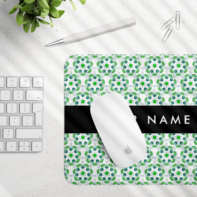 Mousepad Padrão de Folhas, Folhas Verdes, Seu Nome (Criador carregado)