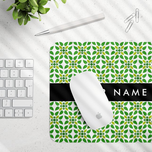 Mousepad Padrão de Folhas, Folhas Verdes, Seu Nome (Criador carregado)