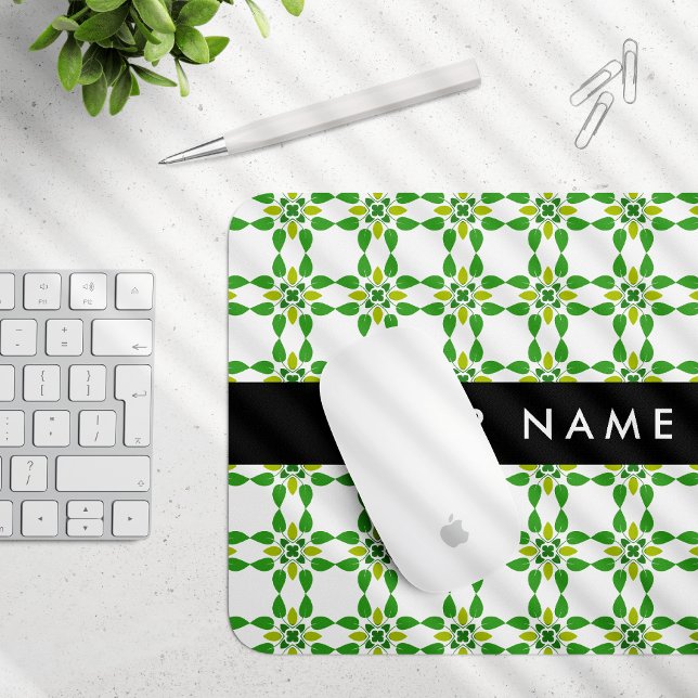 Mousepad Padrão de Folhas, Folhas Verdes, Seu Nome (Criador carregado)