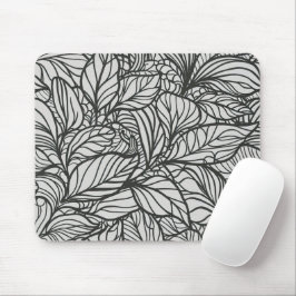 Mousepad Padrão de Folhas Pretas e Brancas