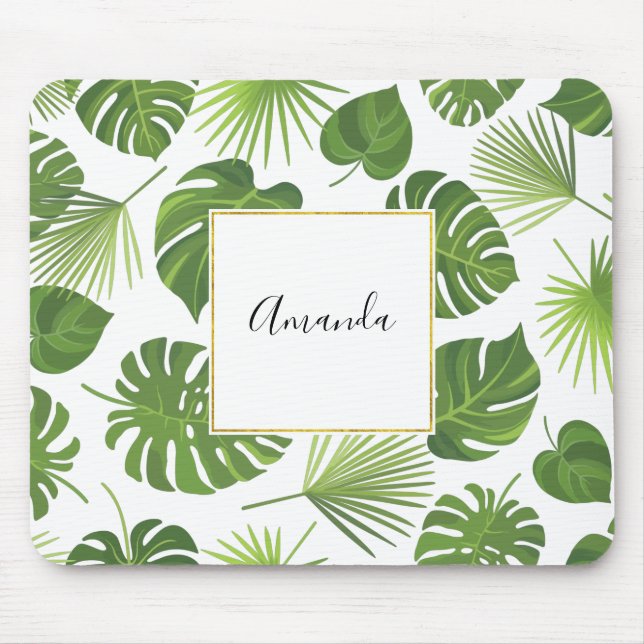 Mousepad Padrão de Folhas Tropicais na moda Verde (Frente)