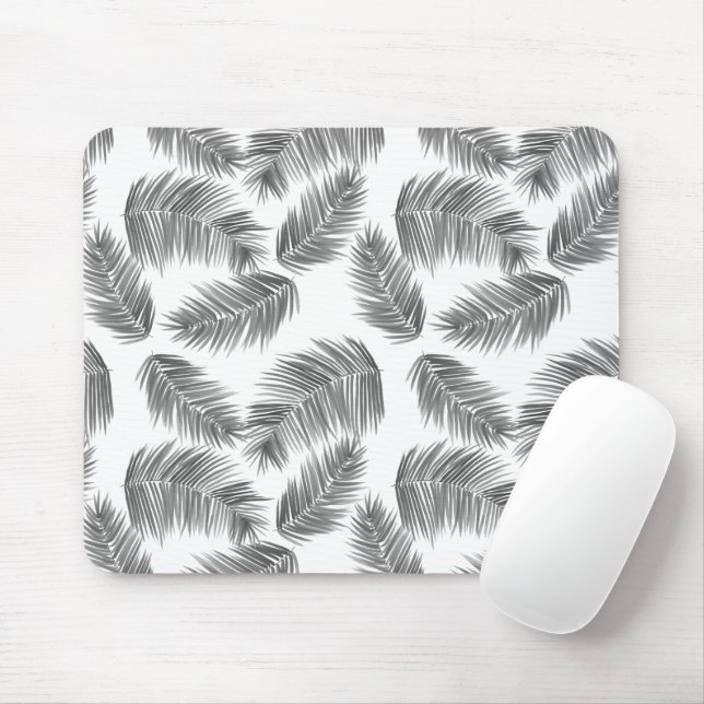 Mousepad Padrão de Folhas Tropicais Pretas e Brancas (Com mouse)