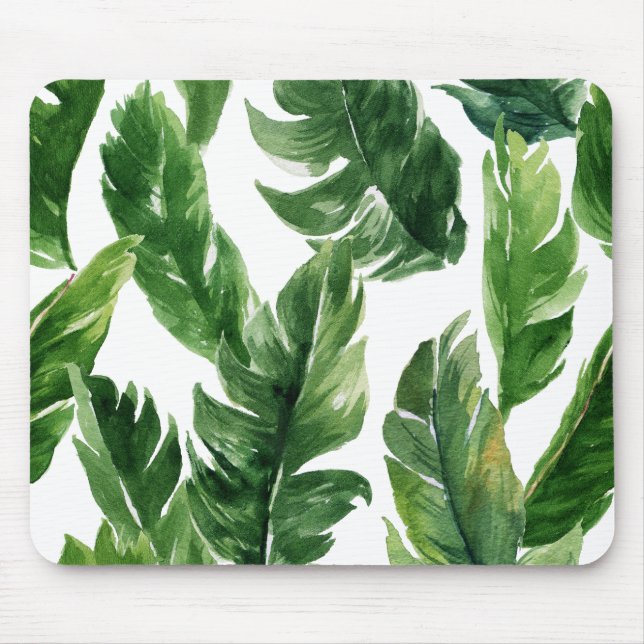 Mousepad Padrão de Folhas Tropicais Verde de Aquarela (Frente)