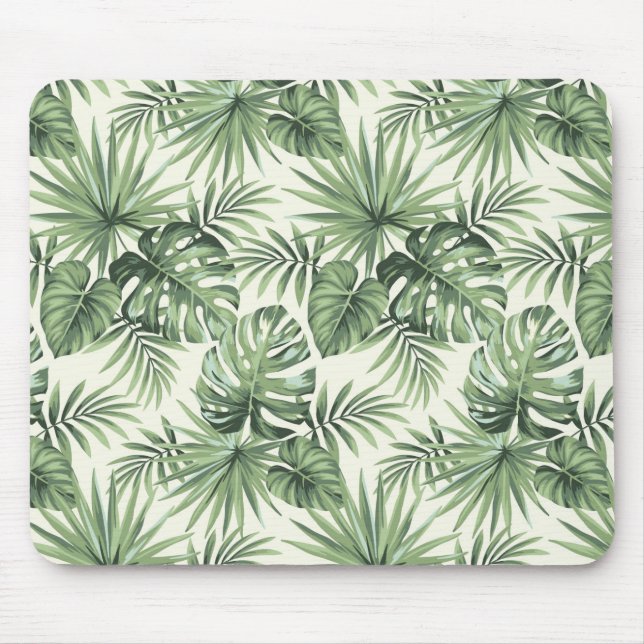 Mousepad Padrão de Folhas Tropicais Verdes (Frente)