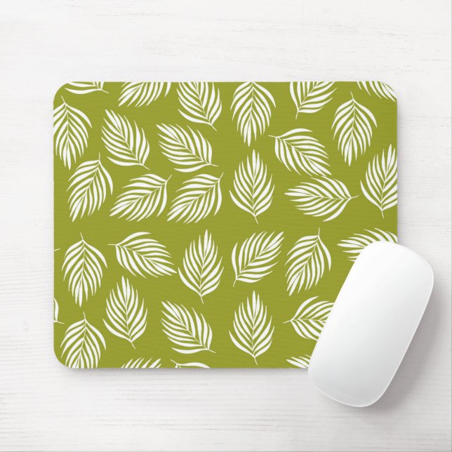 Mousepad Padrão de Folhas Verde Lima Decorativas (Com mouse)