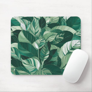 Mousepad Padrão de Folhas Verdes Modernas