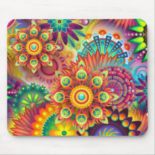 Mousepad Padrão de Formas de Flor de Deco de Arte Multicol