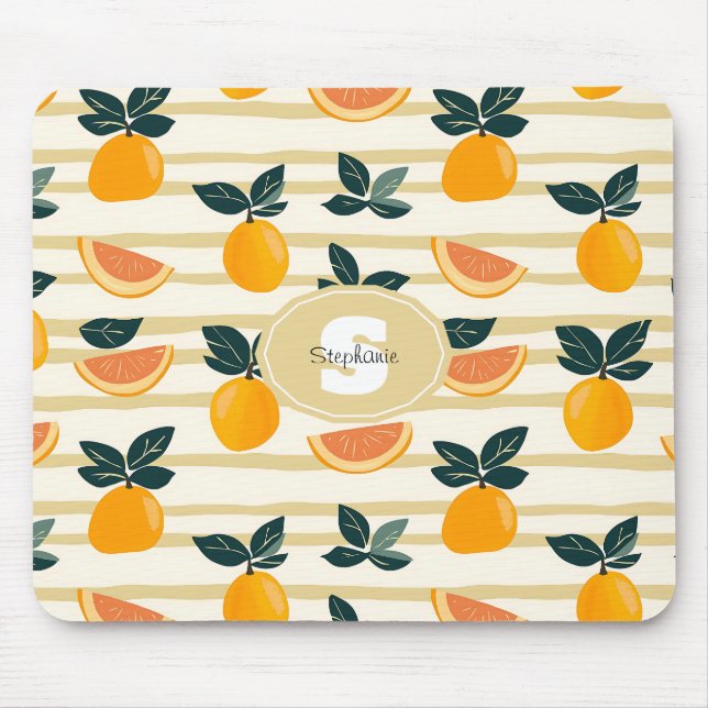 Mousepad Padrão de Fruta de Citros Vibrante com Folhas Verd (Frente)