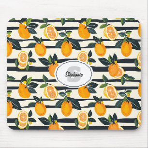 Mousepad Padrão de Fruta de Citros Vibrante com Folhas Verd
