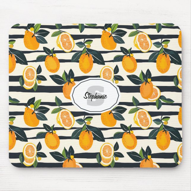 Mousepad Padrão de Fruta de Citros Vibrante com Folhas Verd (Frente)