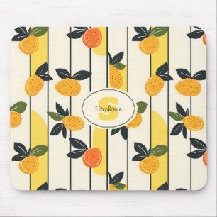 Mousepad Padrão de Fruta de Citros Vibrante com Folhas Verd