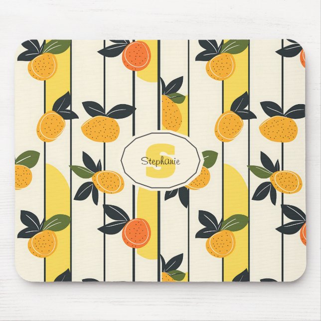 Mousepad Padrão de Fruta de Citros Vibrante com Folhas Verd (Frente)
