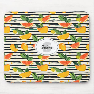 Mousepad Padrão de Fruta de Citros Vibrante com Folhas Verd