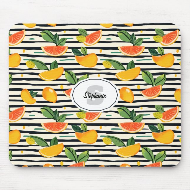 Mousepad Padrão de Fruta de Citros Vibrante com Folhas Verd (Frente)