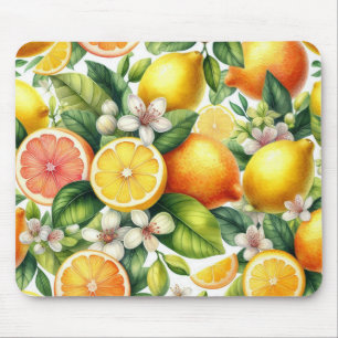 Mousepad Padrão de Frutas Cítricas em Aquarela