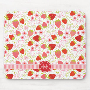Mousepad Padrão de Frutas Morango de Verão Monograma