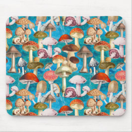 Mousepad Padrão de fungos em cogumelo azul-claro